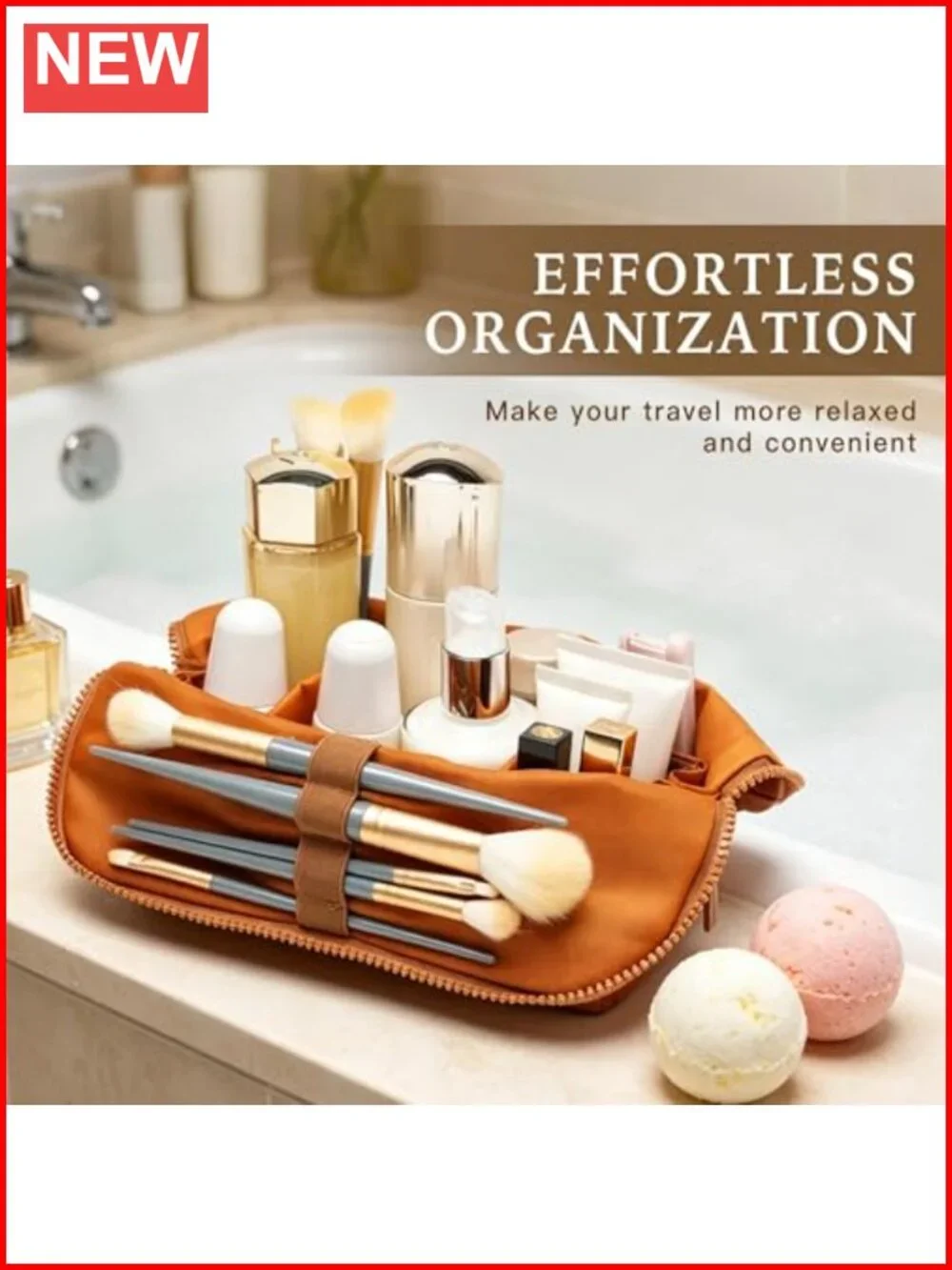 PU Leather Travel Makeup Bag Large Capacity Cosmetic Organizer Wide-open Pouch